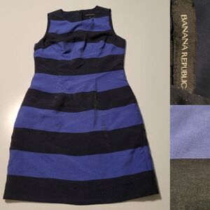 POCKETS SHIMMER BANANA REPUBLIC BLUE BLACK STRIPES CAREER SHEATH DRESS 2 SMALL